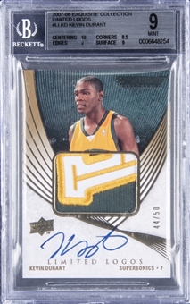 2007-08 UD "Exquisite Collection" Limited Logos #LLKD Kevin Durant Signed Patch Rookie Card (#44/50) – BGS MINT 9/BGS 10